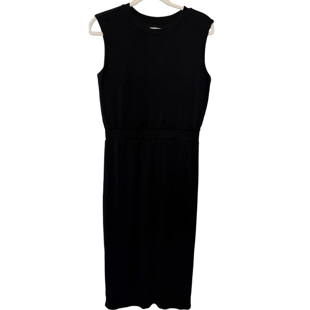 Lou & Grey Size S Black Sleeveless Soft Knit Midi Dress Elastic Waist LBD